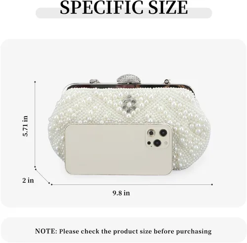 Vista 2 de Fecialy Bolsos de mano con perlas para mujer, bolsos de noche con cuentas de cristal y cadena de perlas