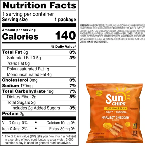 Vista 3 de SunChips Harvest Cheddar - Snacks multicereales con sabor a Harvest Cheddar, 1 onza (paquete de 104)