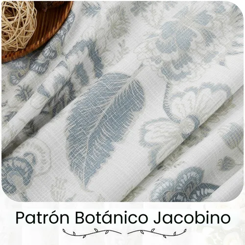 Vista 8 de Kayne Studio Paneles de cortina 100% opaca azul gris con estampado de hojas botánicas, cortinas florales de estilo granja para sala de estar y Azul