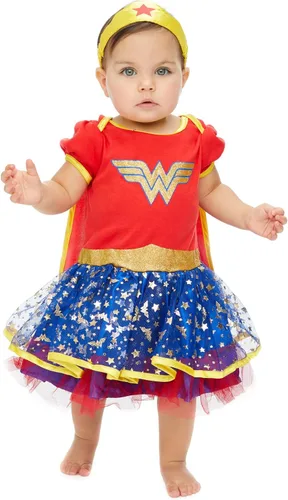 Vista 2 de Disfraz de vestido tipo body de la Mujer Maravilla con tiara y capa para bebé niña