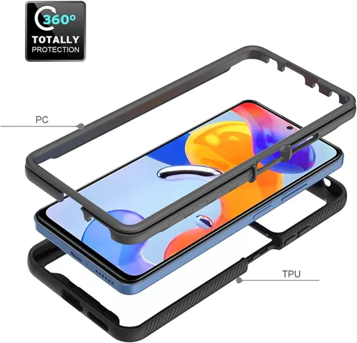 Vista 6 de Funda protectora para Redmi Note 11 Pro, protección contra caídas 2 en 1 híbrida resistente de doble capa para Redmi Note 11 Pro - Negro
