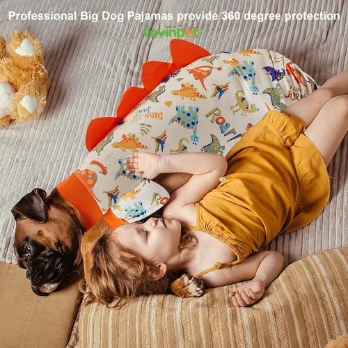 Vista 6 de LovinPet Pijamas para Perros de Raza Grande, Antilamer, Ropa de Recuperación, Tejido Jurásico Ligero, UV para Perros Medianos/Medianos