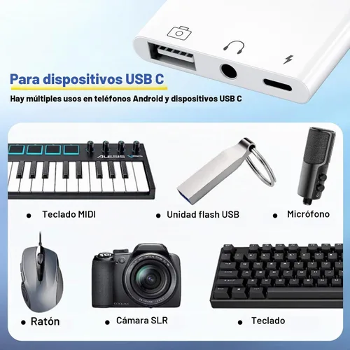 Vista 5 de Adaptador USB C a USB 3 en 1 USB C a 0.138 in Adaptador de audio para iPad Adaptador USB