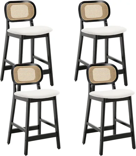 Vista 16 de ROCITY - Juego de 2 taburetes de ratán negro, taburetes de bar de madera de granja, taburetes de bar tapizados, sillas de isla de cocina