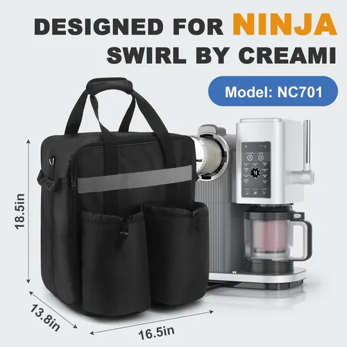 Vista 2 de CREAMi NC701 - Bolsa de transporte impermeable para Ninja Swirl - Bolsa de almacenamiento portátil para máquina de helados CREAMi, apertura lateral