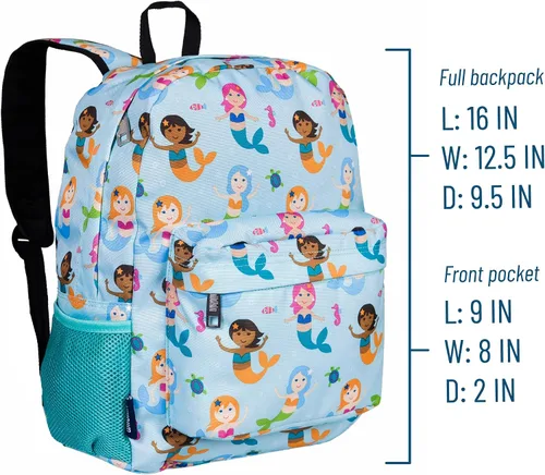 Vista 8 de Wildkin Paquete de mochila de 16 pulgadas con botella de agua reutilizable de acero de 14 onzas (sirenas)