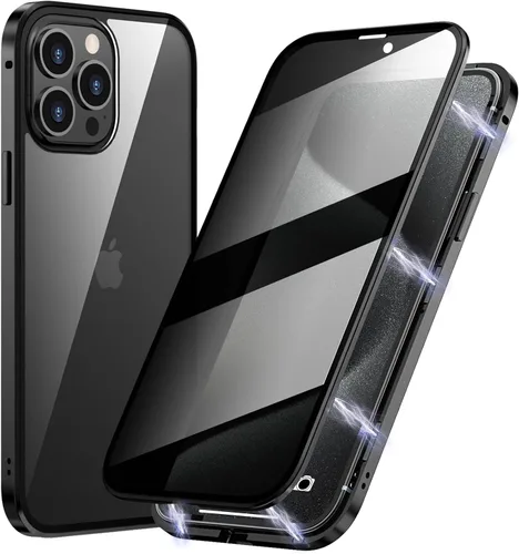 Vista 15 de Funda de Privacidad Magnética de Titanio para iPhone 14, Funda de Cuerpo Completo 360 con Absorción Magnética Anti-Espía y Vidrio Templado de Doble