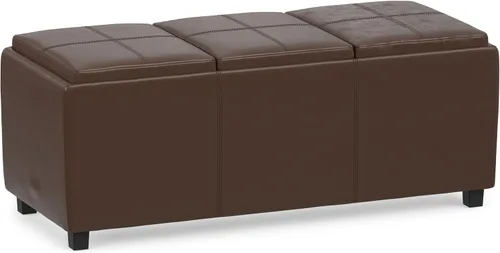 Vista 10 de SIMPLIHOME Avalon - Otomana de almacenamiento, otomana rectangular tapizada de cuero vegano de 42 pulgadas de ancho en color negro carbón, mesa