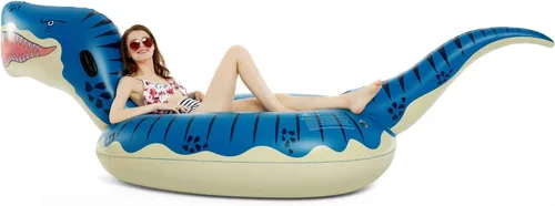 Vista 4 de Jasonwell Flotador inflable de dinosaurio para piscina, para niños, niñas, adultos, 124 pulgadas, tiranosaurio gigante Rex, flotador, verano, playa