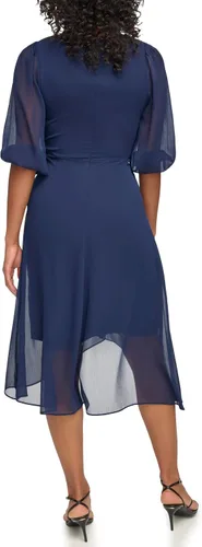 Vista 3 de DKNY Womens 34 Balloon Sleeve Twist Front Chiffon Midi Dress