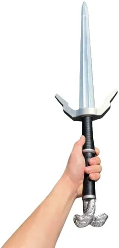 Vista 3 de Espada de espuma de fantasía de 41 pulgadas, serpientes gemelas plateadas, espada medieval de alta densidad para cosplay y colección para Navidad