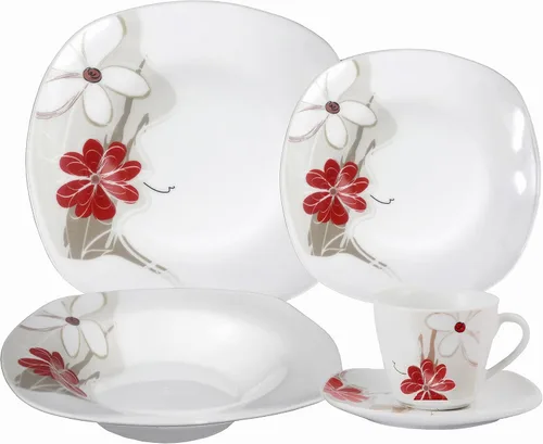 Vista 2 de Elegante y elegante juego de vajilla cuadrada de porcelana de 20 piezas para 4 personas para organizar fiestas y eventos, divertido diseño