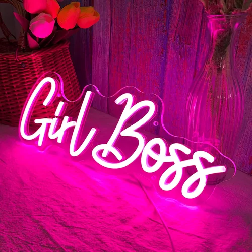 Vista 7 de Girl Boss - Letrero con luz LED USB rosa neón para dormitorio de niñas, decoración de pared del hogar, oficina, decoración de pared, letrero de arte