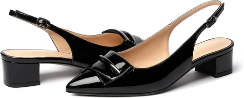 Vista 4 de Zamikoo Zapatos de tacón bajo de 1.4 pulgadas para mujer, tacón bajo con hebilla, lazo puntiagudo, zapatos de vestir de moda para fiestas, bodas
