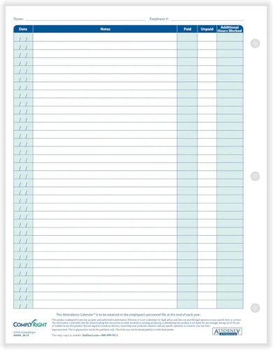 Vista 3 de ComplyRight Calendario de asistencia académica 2025-2026, paquete de 50