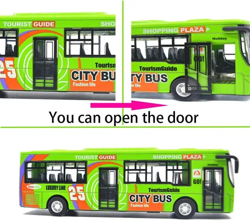 Vista 3 de Ailejia City Bus Toy Die Cast Pull Back Buses Vehículos Mini Coche Diecast Modelo Auto Juguetes Luces y Música (Verde)