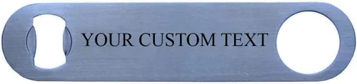 Vista 6 de Personalizado Añadir texto personalizado Abrebotellas de cerveza plana de acero inoxidable resistente con agarre de silicona (negro)