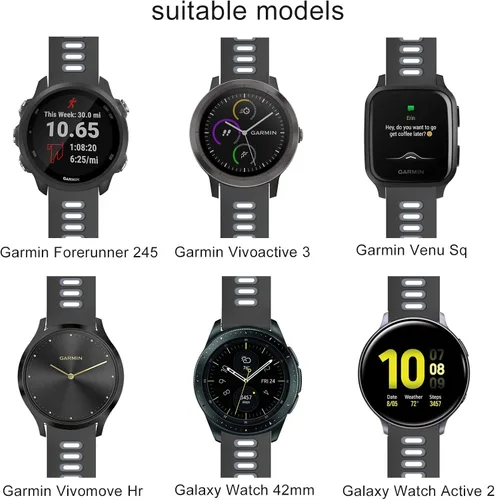 Vista 3 de OVERSTEP Correa de reloj para Garmin Forerunner 245/645/Vivoactive 3/5/6 Gris negro
