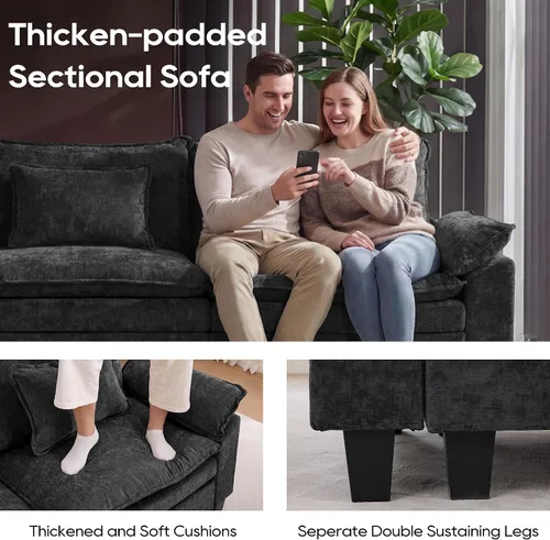 Vista 8 de URRED - Sofá seccional modular Cloud, sofá moderno en forma de L de 87" con profundidad de asiento con otomana y almohadas, ultra cómodo sofá