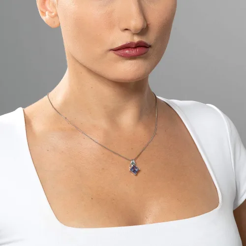 Vista 3 de Peora Collar con colgante solitario clásico de amatista para mujer, plata de ley 925, piedra preciosa natural, 2 quilates, corte princesa de 0.315