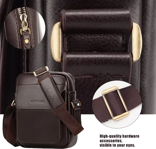 Vista 4 de Leathario Bolso cruzado de cuero para hombre, bolso de hombro para hombre, bolso de mensajero para trabajo, negocios, viaje