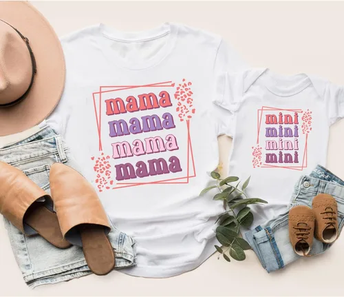 Vista 3 de Camisetas para mamá y mini, trajes a juego para mamá y yo, para recién nacido, niña, niño, camiseta retro a juego para mamá e hija