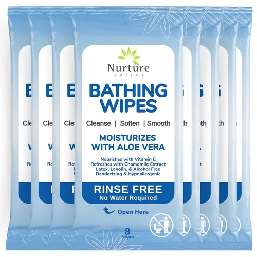 Vista 11 de Nurture XL Toallitas de baño sin enjuague para adultos con aloe Limpieza sin agua para pieles sensibles Toallitas húmedas desechables