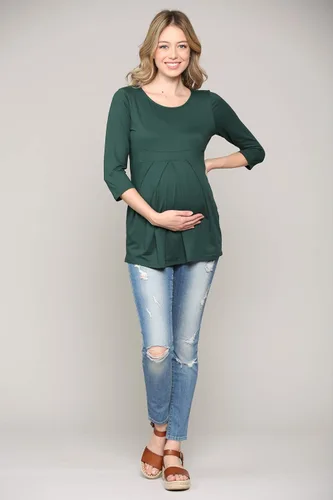 Vista 75 de LaClef - Blusa de maternidad para mujer, cuello redondo, manga 3/4, plisada al frente, estilo peplum