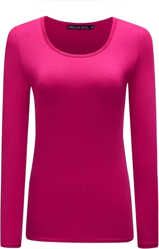 Vista 32 de OThread & Co. Camiseta de manga larga con cuello redondo para mujer, capa básica, de elastano Albaricoque