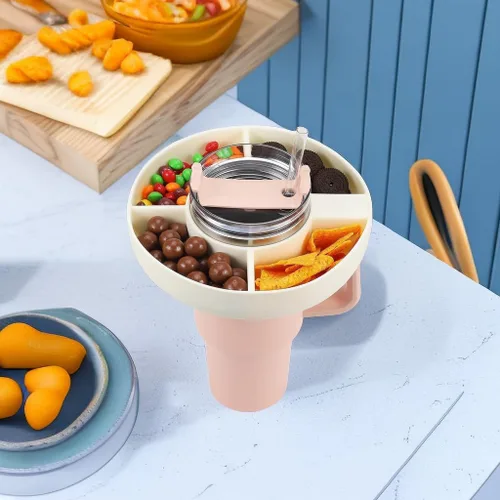 Vista 4 de Anillo de silicona para aperitivos Stanley Cup de 40 onzas con asa, contenedor de aperitivos para vaso Stanley de 40 onzas, 4 compartimentos