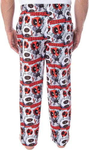 Vista 3 de Marvel Deadpool Heads Will Roll - Pantalones de pijama para hombre con estampado de personajes Chibi