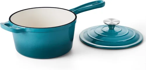 Vista 22 de Onader Sartén de hierro fundido esmaltado, cacerola pequeña de 1 cuarto de galón con tapa, olla de hierro fundido, horno holandés esmaltado, Blanco
