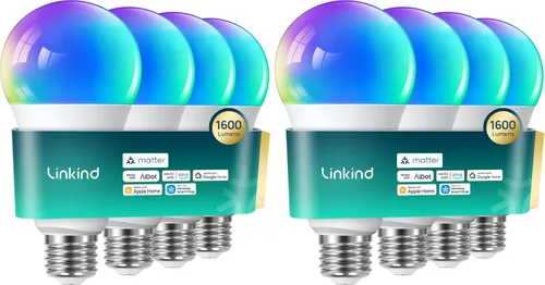 Vista 12 de Linkind Matter - Bombilla inteligente que funciona con Alexa/Apple Home/Google Home, bombillas que cambian de color, sincronización de música