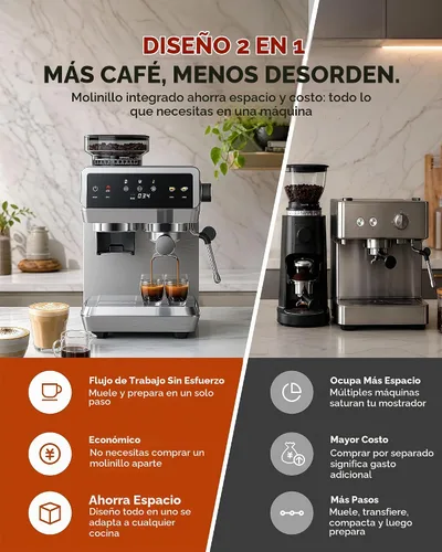 Vista 8 de AMZCHEF Máquina de café expreso con molinillo, control de temperatura, 44 2-Plateado