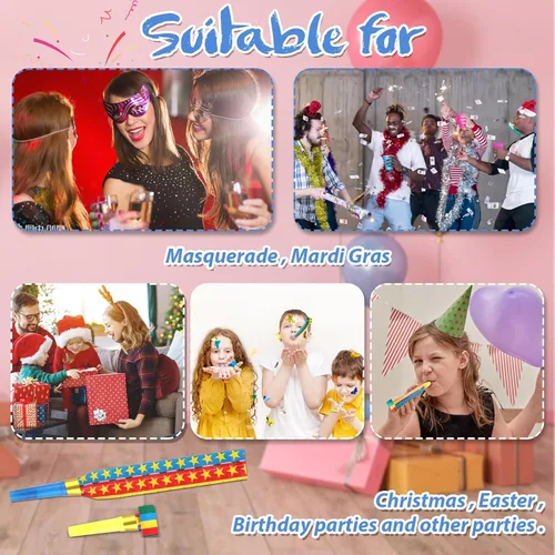 Vista 6 de 20 sopladores de fiesta, fabricantes de ruido para fiestas, divertidos sopladores de fiesta, coloridos cuernos de cumpleaños, silbatos para Año