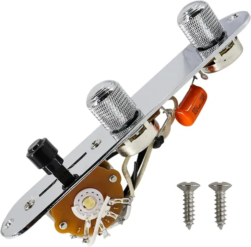 Vista 9 de Placa de control de guitarra totalmente cargada, interruptor de 3 vías precableado, 250 K, grandes potenciómetros moleteados, controles de tono