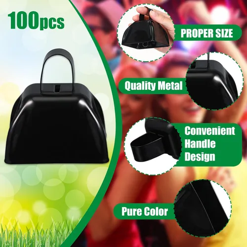 Vista 2 de Boao 100 cencerros de metal a granel con mango para hacer ruido deportivo Negro