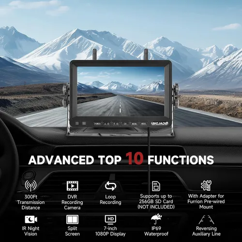 Vista 9 de Cámara de respaldo inalámbrica, cámara de respaldo para caravana con monitor HD de 7 pulgadas, sistemas de cámara de respaldo dual para camión