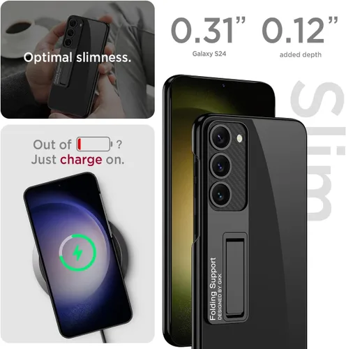 Vista 7 de Miimall Funda delgada para Samsung Galaxy S24 con soporte, protector completo elevado para cámara de policarbonato duro, transparente, antiarañazos