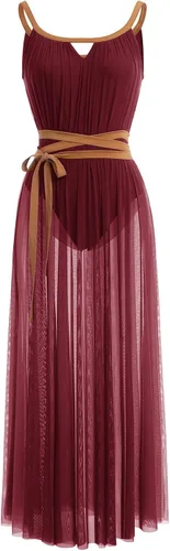 Vista 2 de ODASDO Lyrical Dance Costumes for Women Camisole Mesh Tulle Long Dress with Belt Adult Ballet Dancewear Competition Clothing