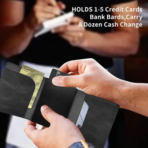 Vista 6 de Funda de aluminio para tarjetas de crédito, funda de cuero de primera calidad para tarjetas, bolsillo frontal, triple billetera con bloqueo RFID