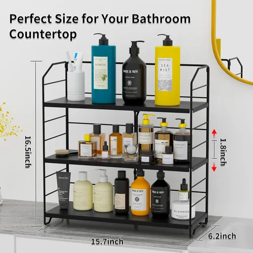 Vista 3 de BOIVSHI Organizador de encimera de baño, organizador de encimera de baño de 3 niveles, 8 niveles de altura ajustable, organizador de baño