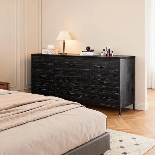 Vista 5 de EnHomee Cómoda para dormitorio, soporte de TV de 9 cajones para TV de 55 o 60 pulgadas, gran centro de entretenimiento, cómoda ancha para armario