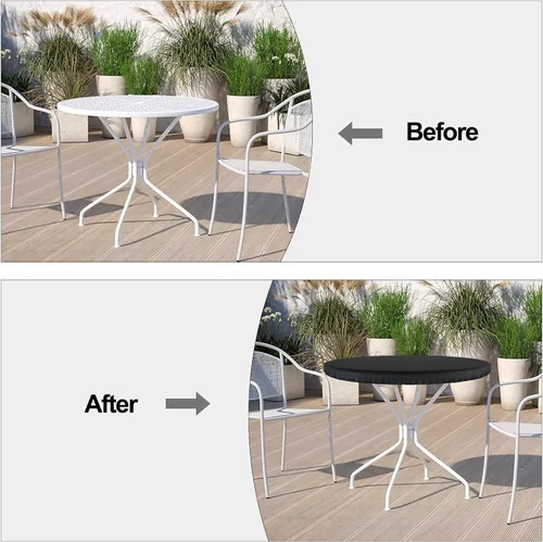 Vista 7 de Demao Fundas para muebles de patio al aire libre, cubierta de mesa redonda, impermeable, resistente a los rayos UV, funda antidecoloración