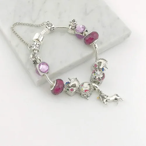 Vista 7 de YOUFENG Pulsera de Dijes de Cuentas de Amor para Mujeres Cadena de Serpiente Dije de Unicornio Dijes de Flores Pulseras Regalos de Cumpleaños