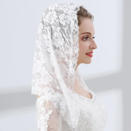 Vista 3 de Grettytling Lace Mantilla Veil Soft and comfortable 7 Colors Spanish Style Rose Lace Veil Head Covering D