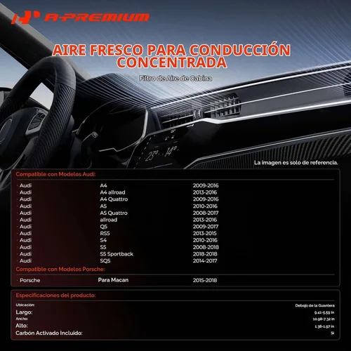 Vista 2 de A-Premium Filtro de aire de cabina con carbón activado compatible con Audi