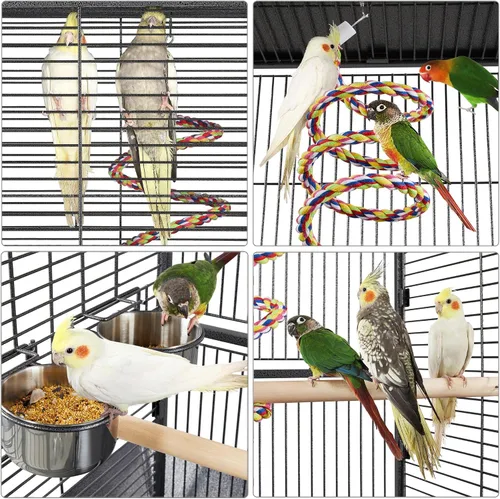 Vista 4 de Jaula para pájaros y accesorios de Yaheetech. Ideal para loros, cacatúas, periquitos., Negro