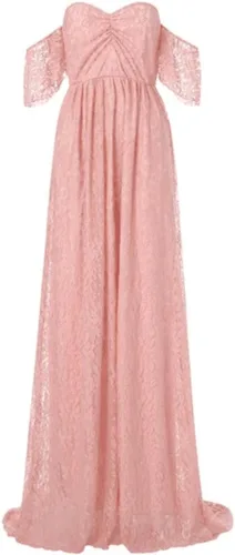 Vista 3 de Vestido de maternidad para mujer, con encaje, fotografía, vestido de embarazada, con volantes, largo, para sesión de fotos
