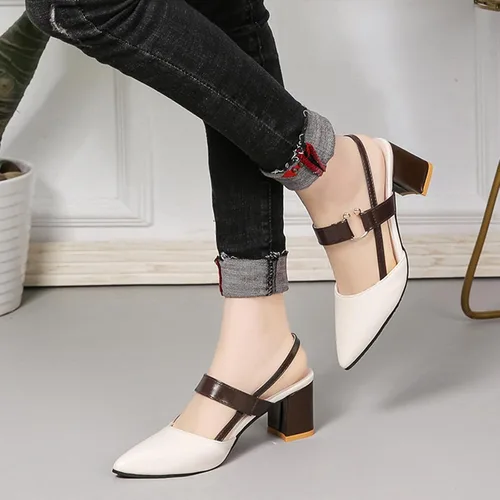 Vista 6 de Zapatos de tacón grueso con punta cerrada para mujer, con correa cómoda y con correa trasera para fiesta